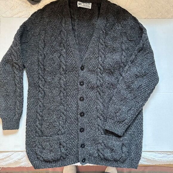 XL Grey Yarn Points Crafts 100% wool cardigan - Picture 2 of 7